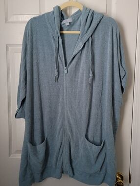 BAREFOOT DREAMS Cozy Chic Ultra Lite Full Zip Short Sleeve Hoodie Blue Size 1X